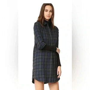 Madewell Tartan Plaid Dress Flannel Button Shirt Madewell  Green Navy small